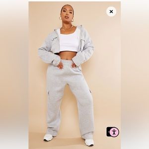 New Plus Grey Cargo Wide Leg Jogger Pants